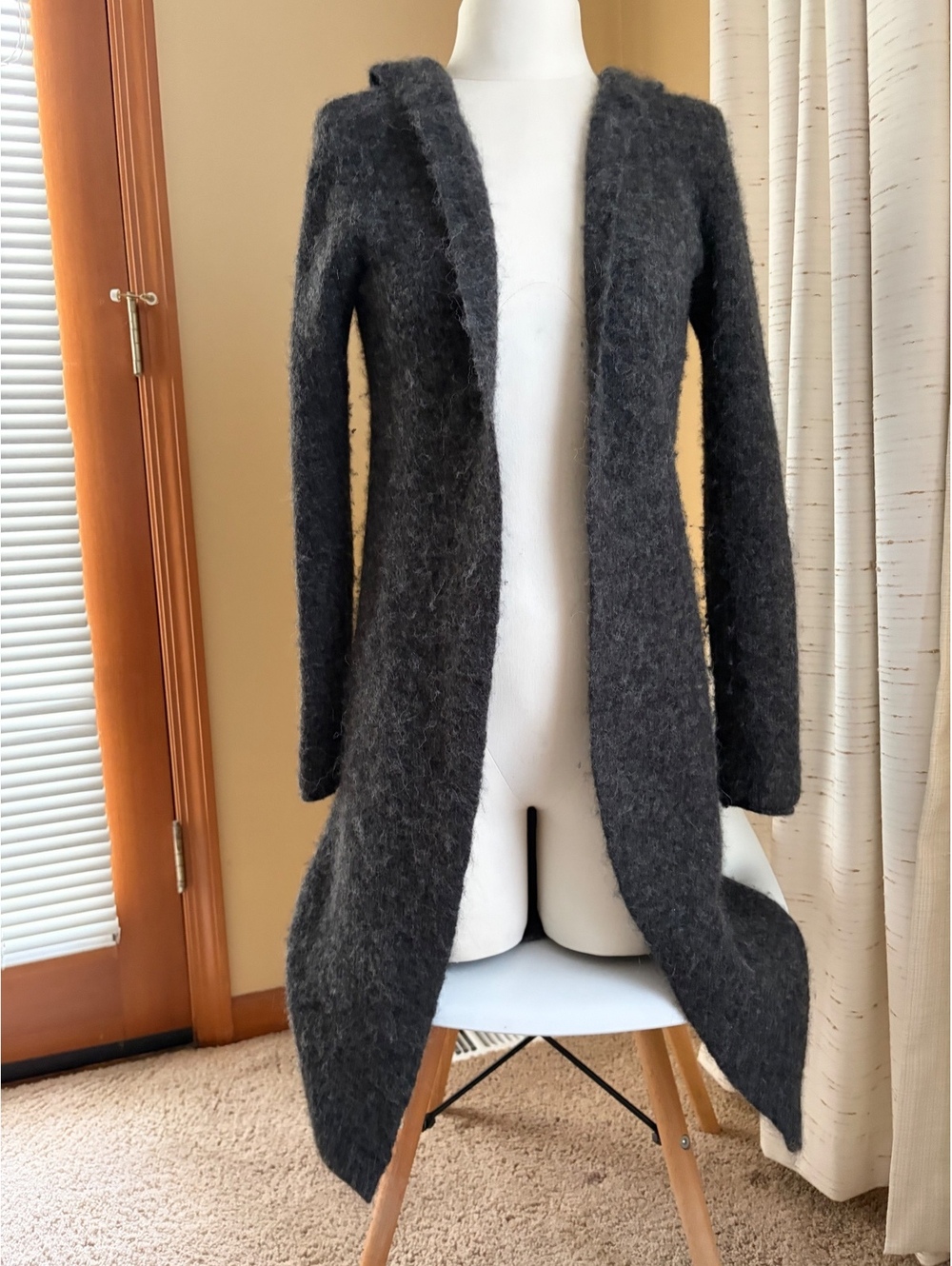 Women's Parsley Road Alpaca Blend Long Hooded Cardigan grey M MEDIUM